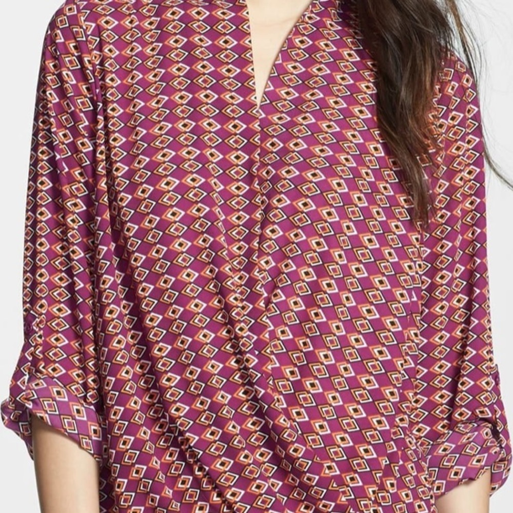 SOLD Pleione Diamond Print Surplice Wrap Blouse - Picture 2 of 12